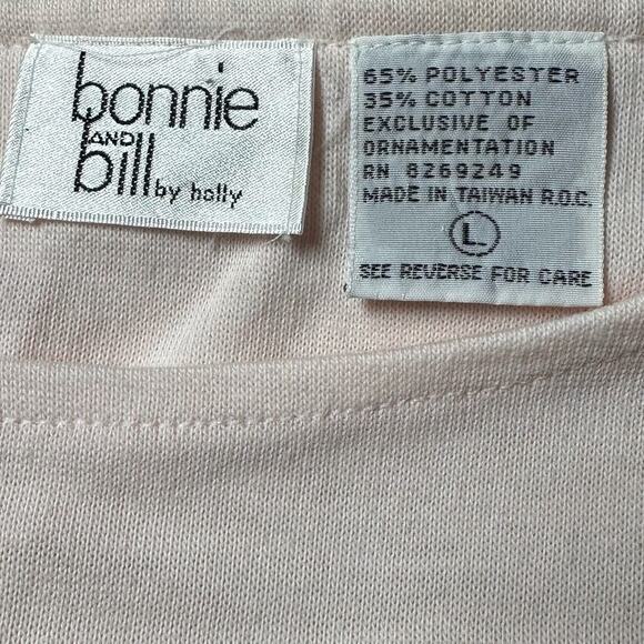 1980s Vintage Embroidered Sweater Sequins Lotus Flowers Pullover Size Large Pink - Picture 11 of 12